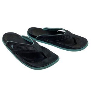 Adidas Men Flip Flop Sandals Size 7 Black & Aqua Rubber‎ Sole Comfortable USED